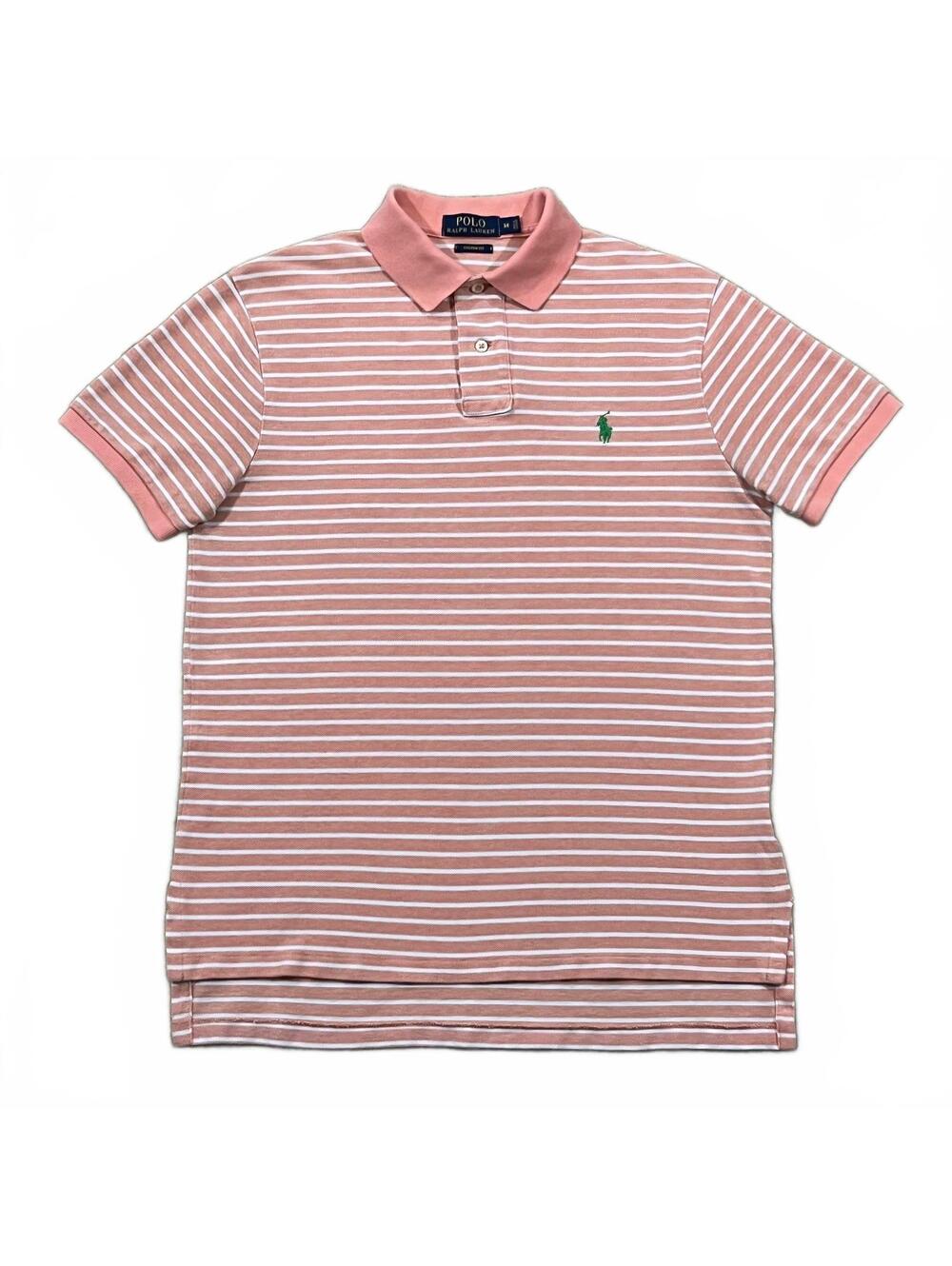 Polo Ralph Lauren Mens Pink White Striped Polo Shirt Size Medium
